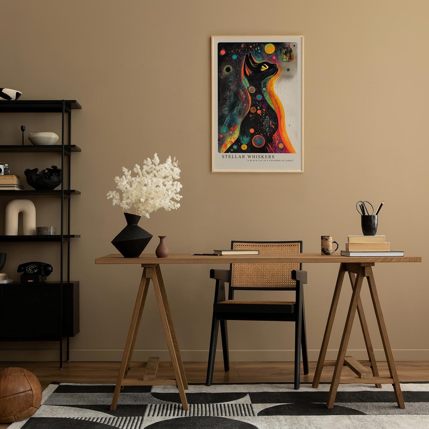 Paul Sinus Leinwandbild 60x90cm Galaktische Katze farbenfroh mystisch surreal kosmisch faszinierende Wandkunst leuchtende Farben kunstvoll hypnotisch