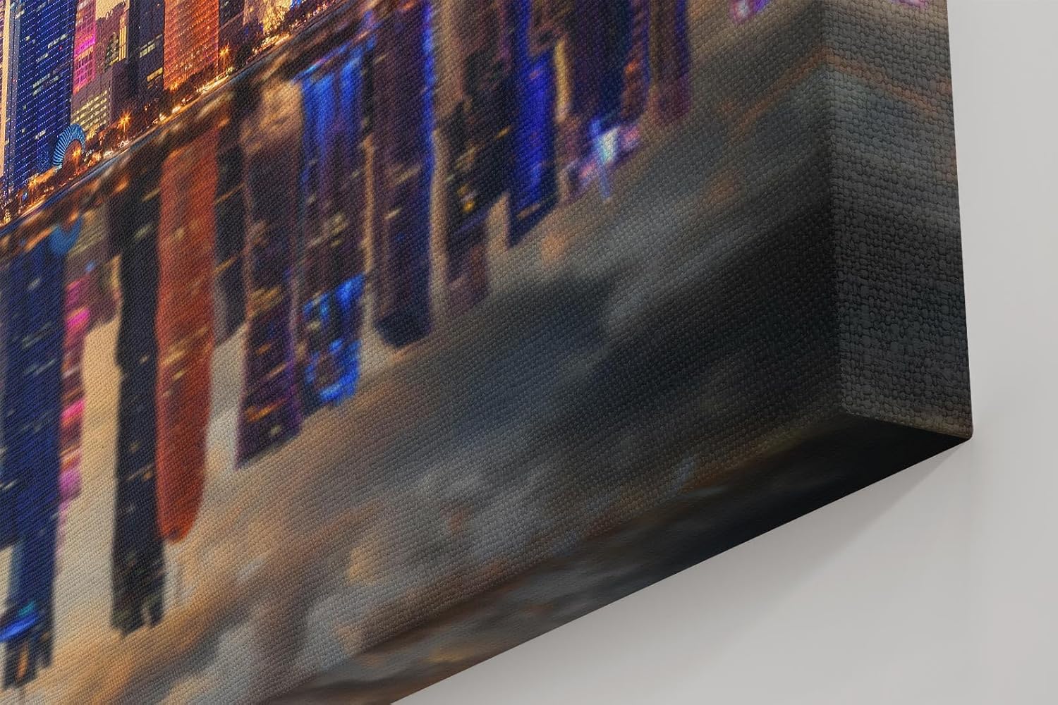 Sinus Art Wandbild 120x80cm Moderne Skyline spiegelt sich im Wasser bei untergehender Sonne – urbanes Highlight
