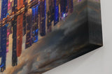 Sinus Art Wandbild 120x80cm Moderne Skyline spiegelt sich im Wasser bei untergehender Sonne – urbanes Highlight