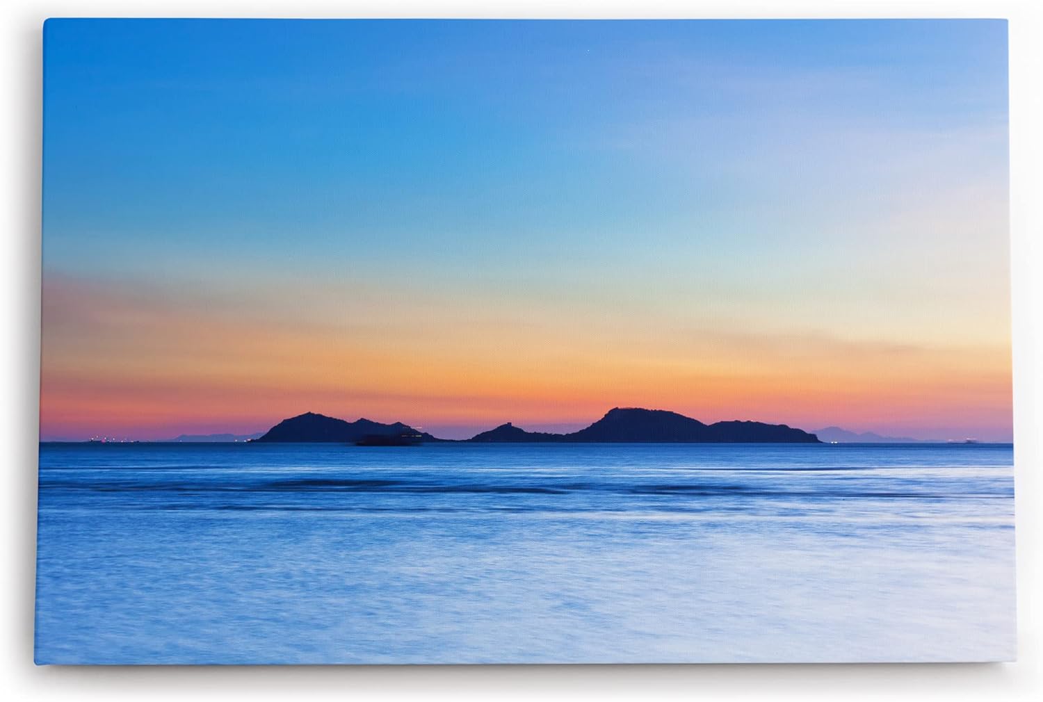 Paul Sinus Wandbild 120x80cm Sonnenuntergang Abendröte Fels Strand Meer Horizont Insel
