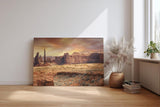Sinus Art Wandbild 120x80cm Faszinierende Gesteinsformationen unter goldenem Himmel in Western-Atmosphäre