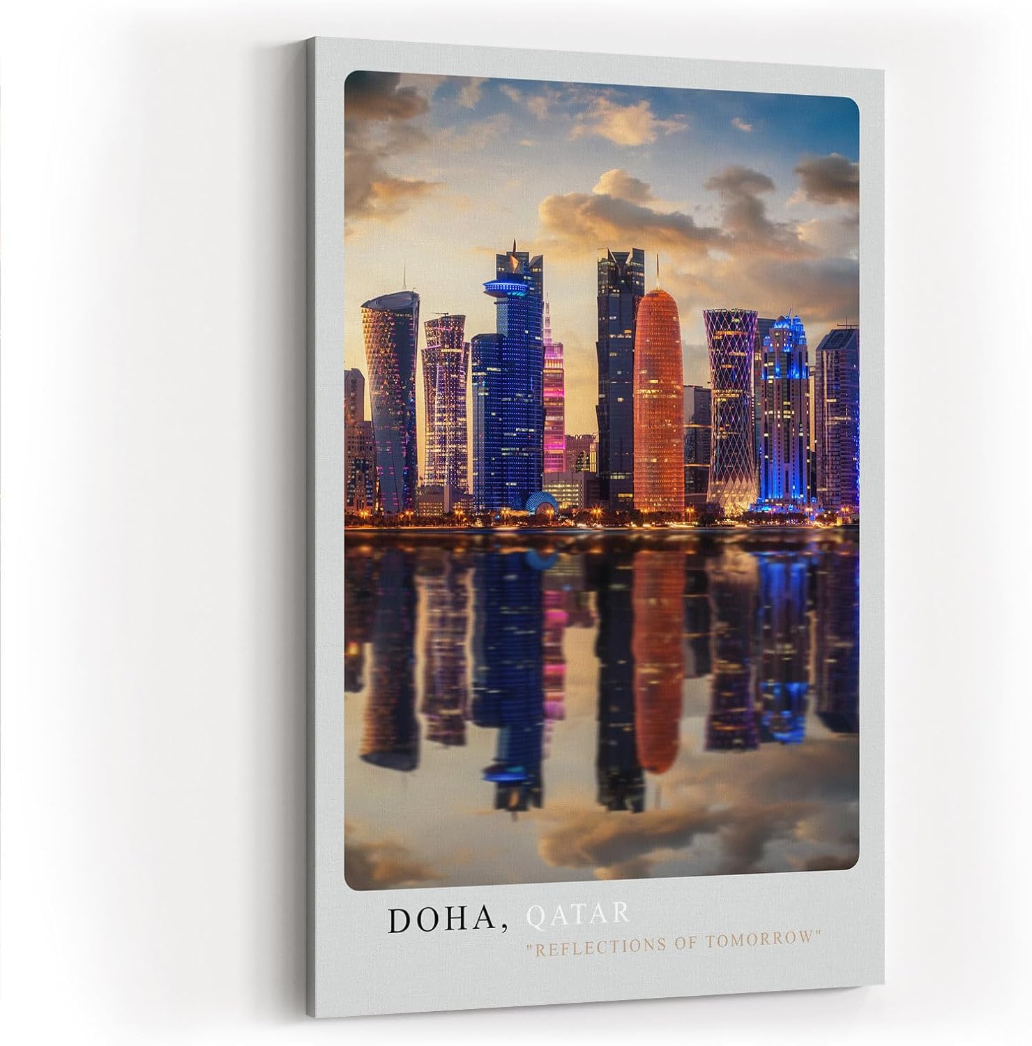 Paul Sinus Kunstdruck 40x60cm Doha Katar – moderne Skyline mit Spiegelung im Wasser bei Abendlicht