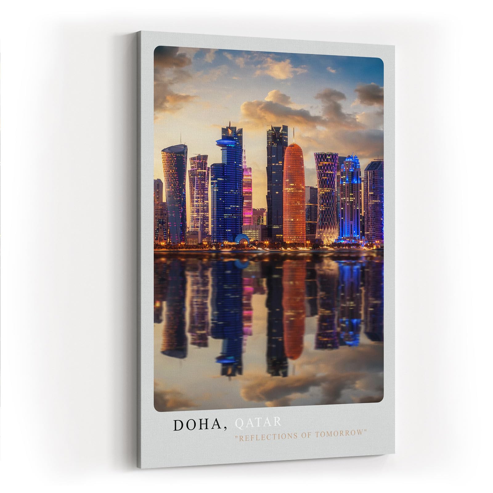 Paul Sinus Kunstdruck 40x60cm Doha Katar – moderne Skyline mit Spiegelung im Wasser bei Abendlicht