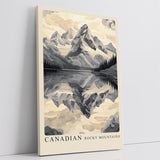 Paul Sinus Leinwandbild 80x120cm Kanadische Bergwelt – Majestätische Rocky Mountains mit spiegelndem Bergsee in stilisierter monochromer Optik