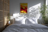 Paul Sinus Kunstdruck 40x60cm Ember Bloom – leuchtend rote und gelbe Blütenblätter mit Tautropfen in Nahaufnahme