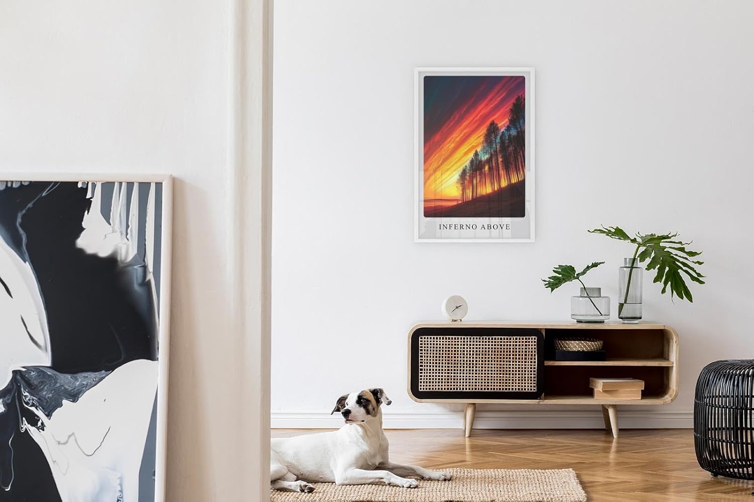 Paul Sinus Leinwandbild 60x90cm Inferno Above spektakulärer Himmel feuriger Sonnenuntergang dramatische Naturstimmung Wald Silhouetten
