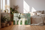 Sinus Art Wandbild 120x80cm Grüne und weiße Pinselstrukturen mit vertikalen Elementen und abstrakten Flächen
