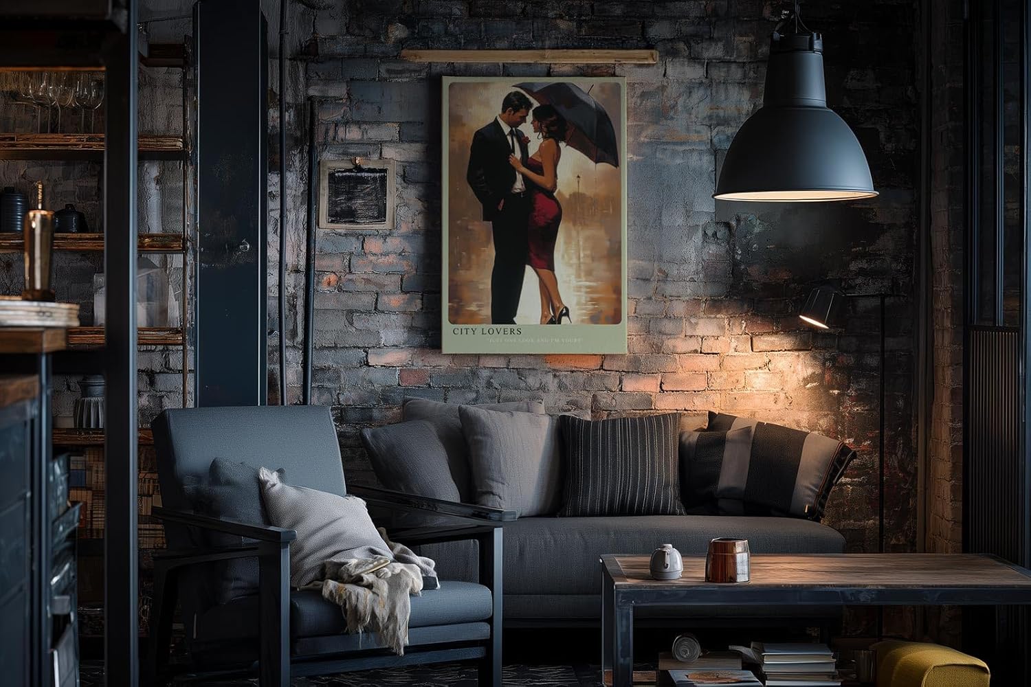 Paul Sinus Wandbild in 40x60cm City Lovers – romantische Stadtszene bei Regen mit elegantem Paar unter einem Regenschirm für stilvolle Raumgestaltung