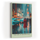 Paul Sinus Wandbild in 40x60cm The Girl in the Red Coat Impressionistische Stadtszene mit Frau im roten Mantel im nächtlichen Times Square