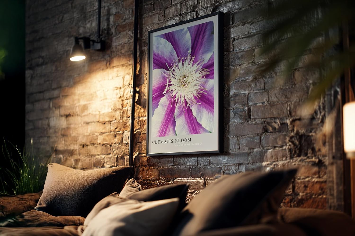 Paul Sinus Kunstdruck 40x60cm Clematis Bloom – violett-weiße Blüte in symmetrischer Komposition mit Fokus auf Zentrum