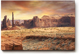 Sinus Art Wandbild 120x80cm Faszinierende Gesteinsformationen unter goldenem Himmel in Western-Atmosphäre