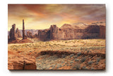 Sinus Art Wandbild 120x80cm Faszinierende Gesteinsformationen unter goldenem Himmel in Western-Atmosphäre