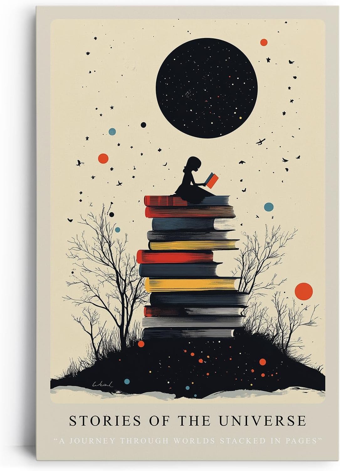 Paul Sinus Leinwandbild 60x90cm Stories of the Universe – Bücher, Universum, Fantasie, Magie, Wissen, Träume, Sterne, Kosmos, Lesen, Inspiration