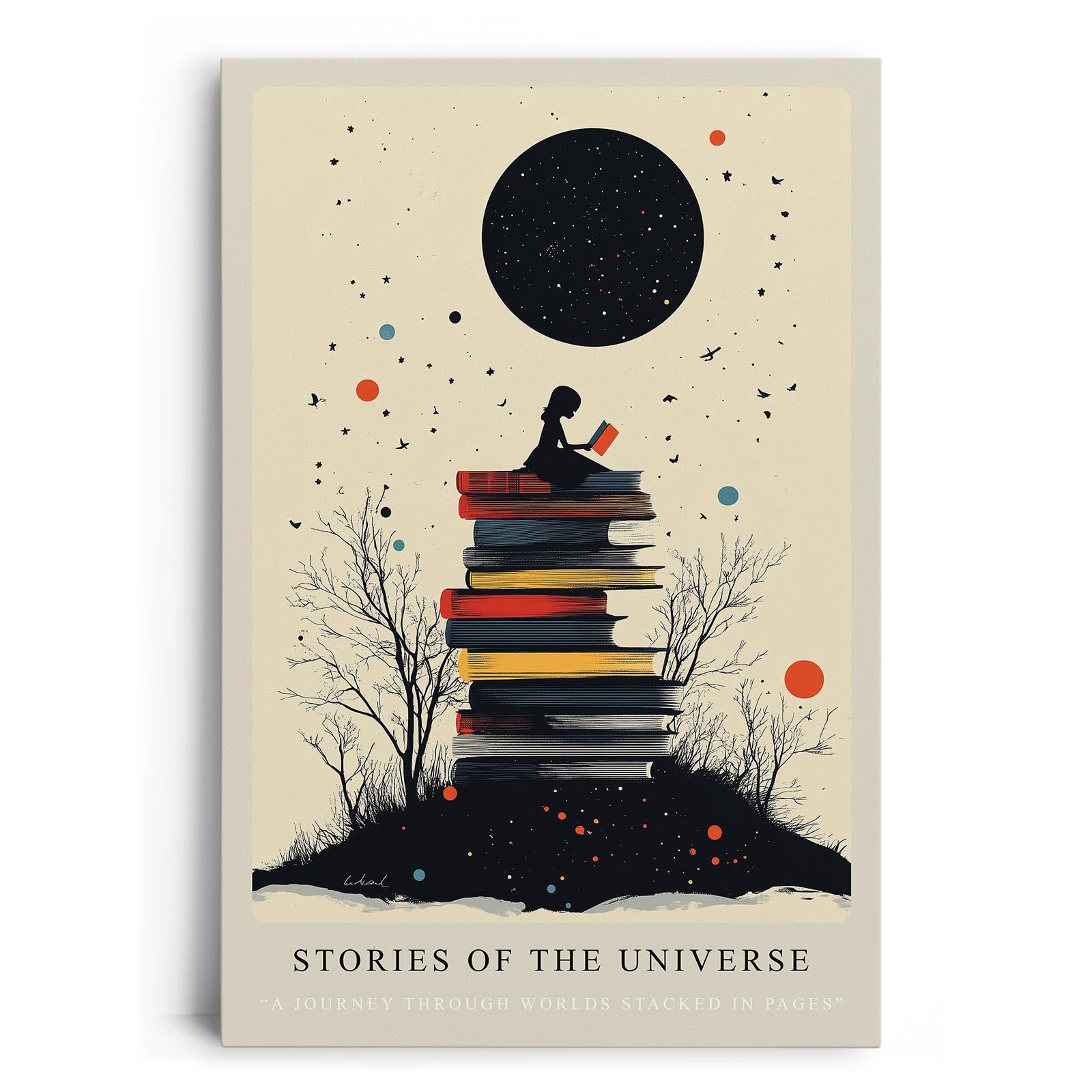 Paul Sinus Leinwandbild 60x90cm Stories of the Universe – Bücher, Universum, Fantasie, Magie, Wissen, Träume, Sterne, Kosmos, Lesen, Inspiration