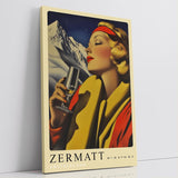 Paul Sinus Leinwandbild 40x60cm Leinwandbild Retro Lady Zermatt Alpen Eleganz Vintage Stil Genuss Kunst Schweiz stilvolle Berglandschaft Nostalgie