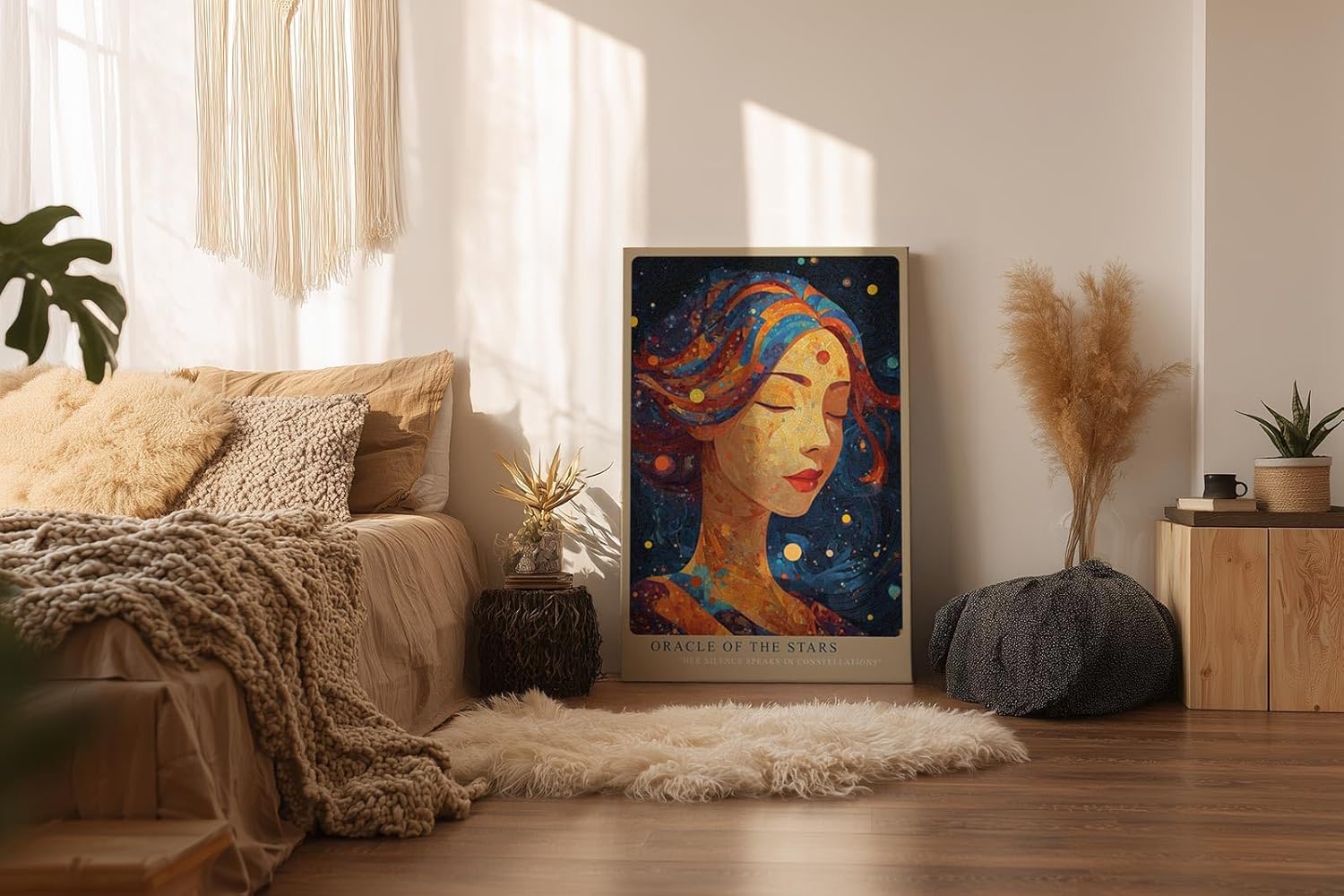 Paul Sinus Wandbild in 40x60cm Oracle of the Stars Abstraktes Frauenporträt mit Sternenmotiven und leuchtenden Farbdetails für inspirierende Raumgestaltung