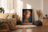 Paul Sinus Wandbild in 40x60cm Oracle of the Stars Abstraktes Frauenporträt mit Sternenmotiven und leuchtenden Farbdetails für inspirierende Raumgestaltung