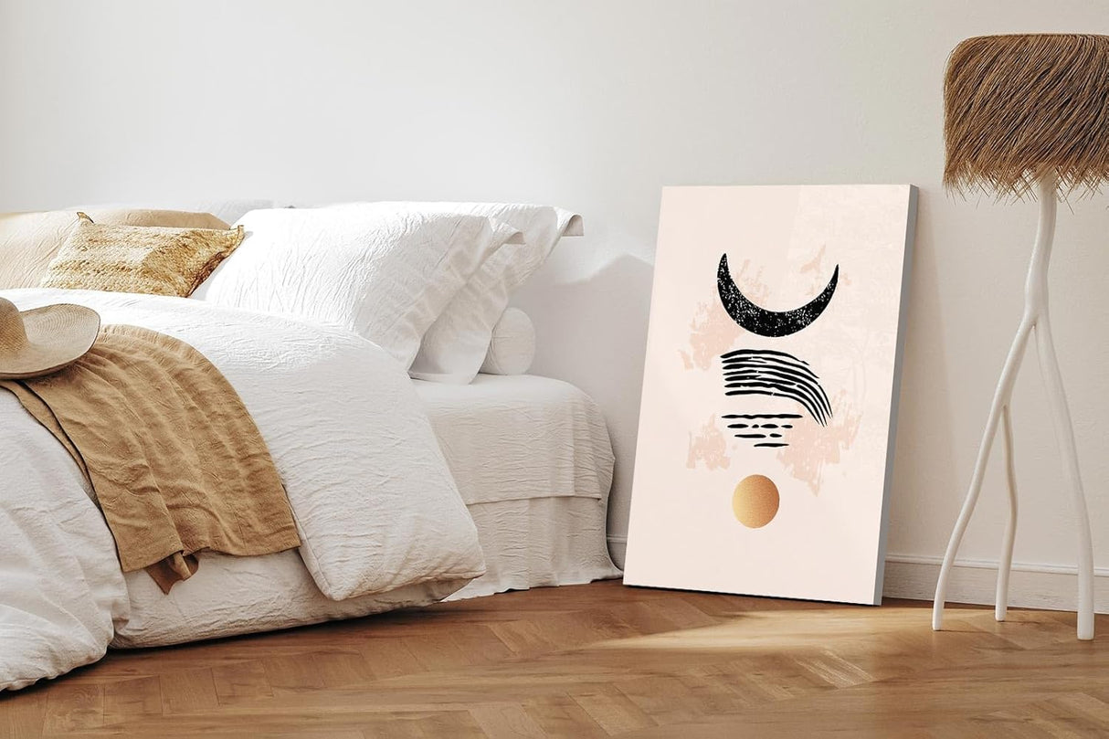 Paul Sinus 60x90cm Wandbild, Magische Komposition in Fokusgeometrie – Halbmond, Linien und Goldpunkt als Symbolik