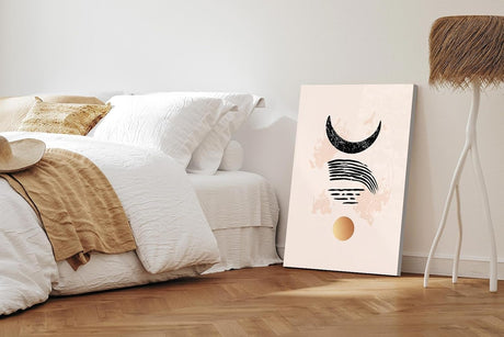 Paul Sinus 60x90cm Wandbild, Magische Komposition in Fokusgeometrie – Halbmond, Linien und Goldpunkt als Symbolik