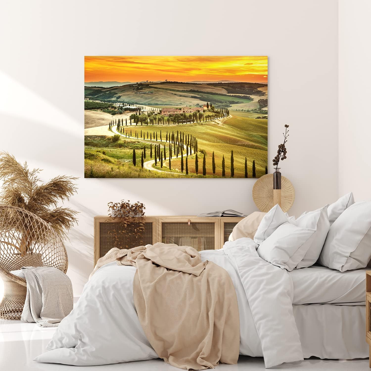 Paul Sinus Wandbild 120x80cm Italien Toskana Landschaft Sonnenuntergang roter Himmel