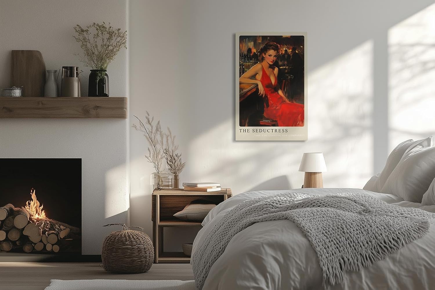 Paul Sinus Leinwandbild 40x60cm The Seductress – Frau, Rot, Eleganz, Leidenschaft, Vintage, Verführung, Sinnlichkeit, Bar, Nachtleben, Glamour