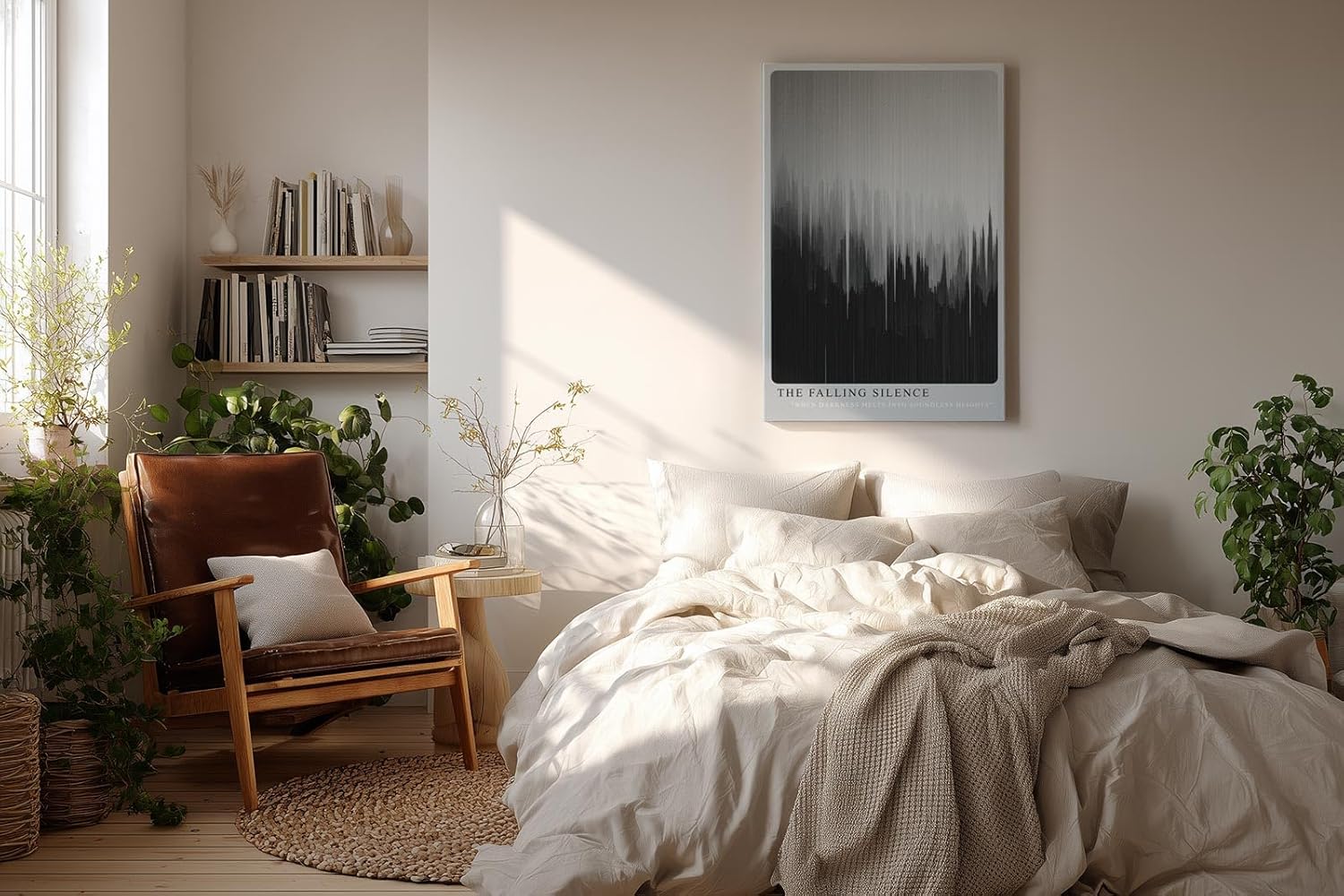 Paul Sinus Wandbild in 80x120cm The Falling Silence – Minimalistische Kunst mit vertikalen Farbverläufen in Schwarz und Grau