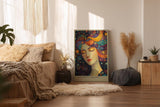 Paul Sinus Wandbild in 40x60cm Eclipse of Thought Künstlerisches Frauenporträt mit bunten, kreisförmigen Mustern im Haar für lebendige und inspirierende Raumgestaltung