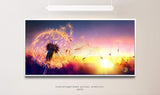 Löwenzahn im Sonnenuntergang ca. 130x70cm Wandbild inklusive Schattenfugenrahmen weiss - Panorama Leinwand Bild XXL Format Wandbilder Wohnzimmer Wohnung Deko Kunstdrucke