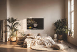 Sinus Art Wandbild 120x80cm Hochglanz-Detailaufnahme eines schwarzen Oldtimers mit nostalgischer Ausstrahlung
