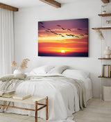 Paul Sinus Wandbild 120x80cm Sonnenuntergang Abendröte roter Himmel Gänse Wolken