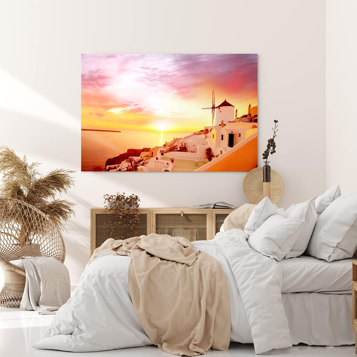 Paul Sinus Wandbild 120x80cm Santorini Mittelmeer Windmühle Sonnenuntergang Rot