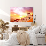 Paul Sinus Wandbild 120x80cm Santorini Mittelmeer Windmühle Sonnenuntergang Rot