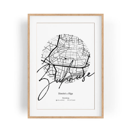 Paul Sinus Bilderrahmen personalisierter Stadtplan mit deinen GPS Koordinaten und Namen. 30cm x 42cm Holz Wechselrahmen mit Glas und Passepartout. Moderne Geschenkidee zum Geburtstag (ohne Rahmen)