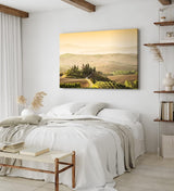 Paul Sinus Wandbild 120x80cm Toskana Landschaft Italien Finca Morgentau Grün