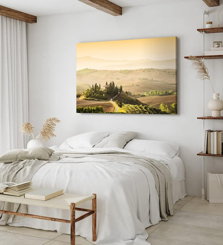 Paul Sinus Wandbild 120x80cm Toskana Landschaft Italien Finca Morgentau Grün