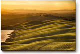Sinus Art Wandbild 120x80cm Wellenartige Hügel im goldenen Licht der untergehenden Sonne mit weitem Horizont