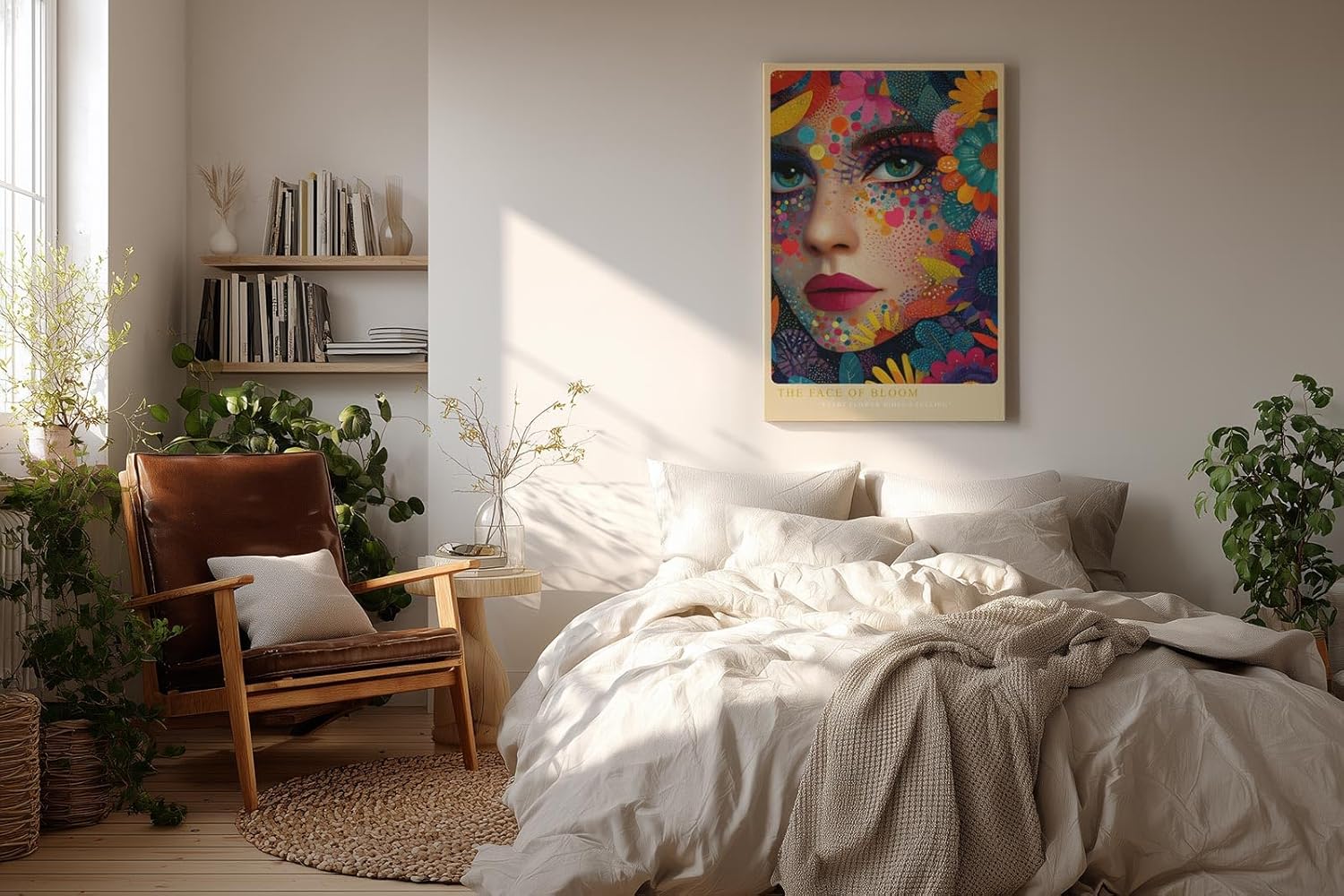 Paul Sinus Wandbild in 40x60cm The Face of Bloom Ausdrucksvolles Frauengesicht kunstvoll umrahmt von bunten Blüten und farbenfrohen Mustern für moderne Raumgestaltung