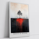 Paul Sinus Leinwandbild 80x120cm Roots of Blood – Symbolischer Baum mit dramatischen roten Wurzeln auf abstrakter Leinwand