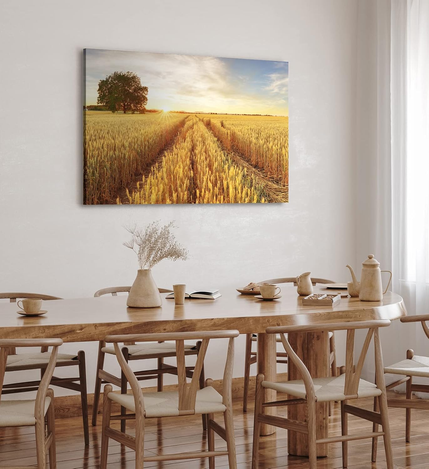 Paul Sinus Wandbild 120x80cm Weizenfeld Weizen Sonnenuntergang Baum Landschaft