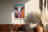 Paul Sinus Wandbild in 80x120cm Colorful Cutie – Buntes Kuh-Porträt im modernen Acrylstil, farbenfrohe Kunst für ein lebendiges Ambiente