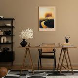 Paul Sinus Leinwandbild 60x90cm Golden Path of Silence – Mystischer Sonnenweg mit goldenen Herbstbäumen in sanftem Licht