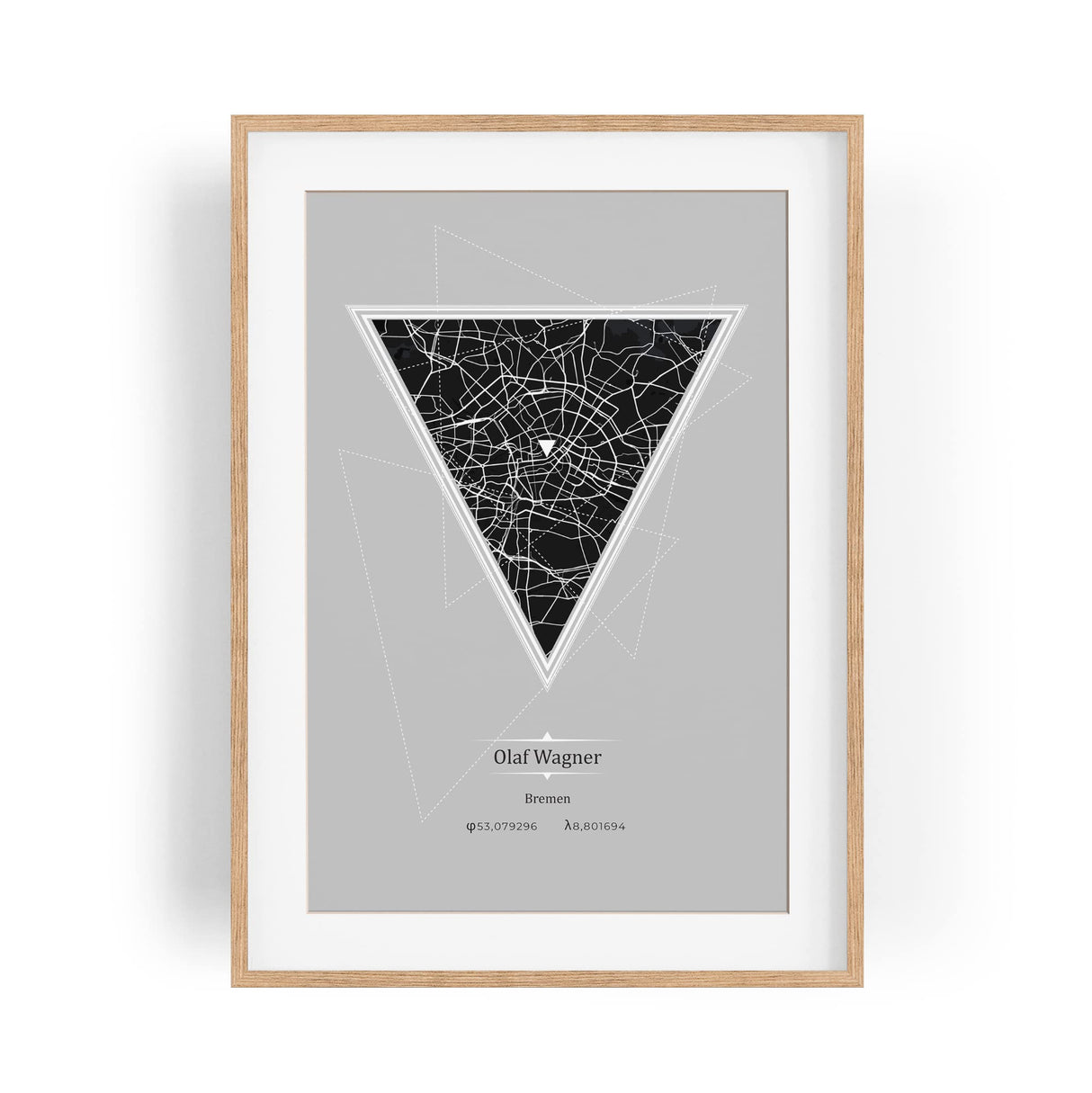 Paul Sinus personalisierter Bilderrahmen mit deinen GPS Koordinaten und Namen. 30cm x 42cm Holz Wechselrahmen mit Glas und Passepartout. Moderner Stadtplan. (ohne Rahmen)