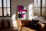 Paul Sinus Wandbild in 40x60cm The Magenta Grid – Strukturiertes abstraktes Kunstwerk in Pink, Schwarz und Weiß mit dynamischer Wirkung
