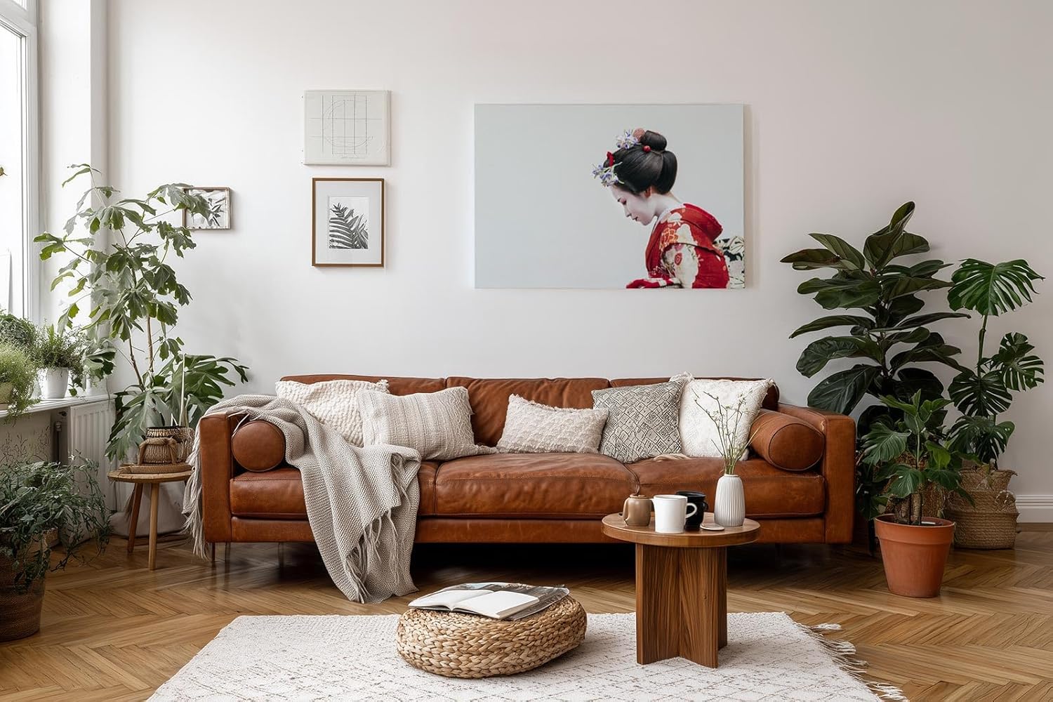 Sinus Art Wandbild 120x80cm Stilvolles Porträt einer Geisha – Ausdruck fernöstlicher Tradition und Anmut