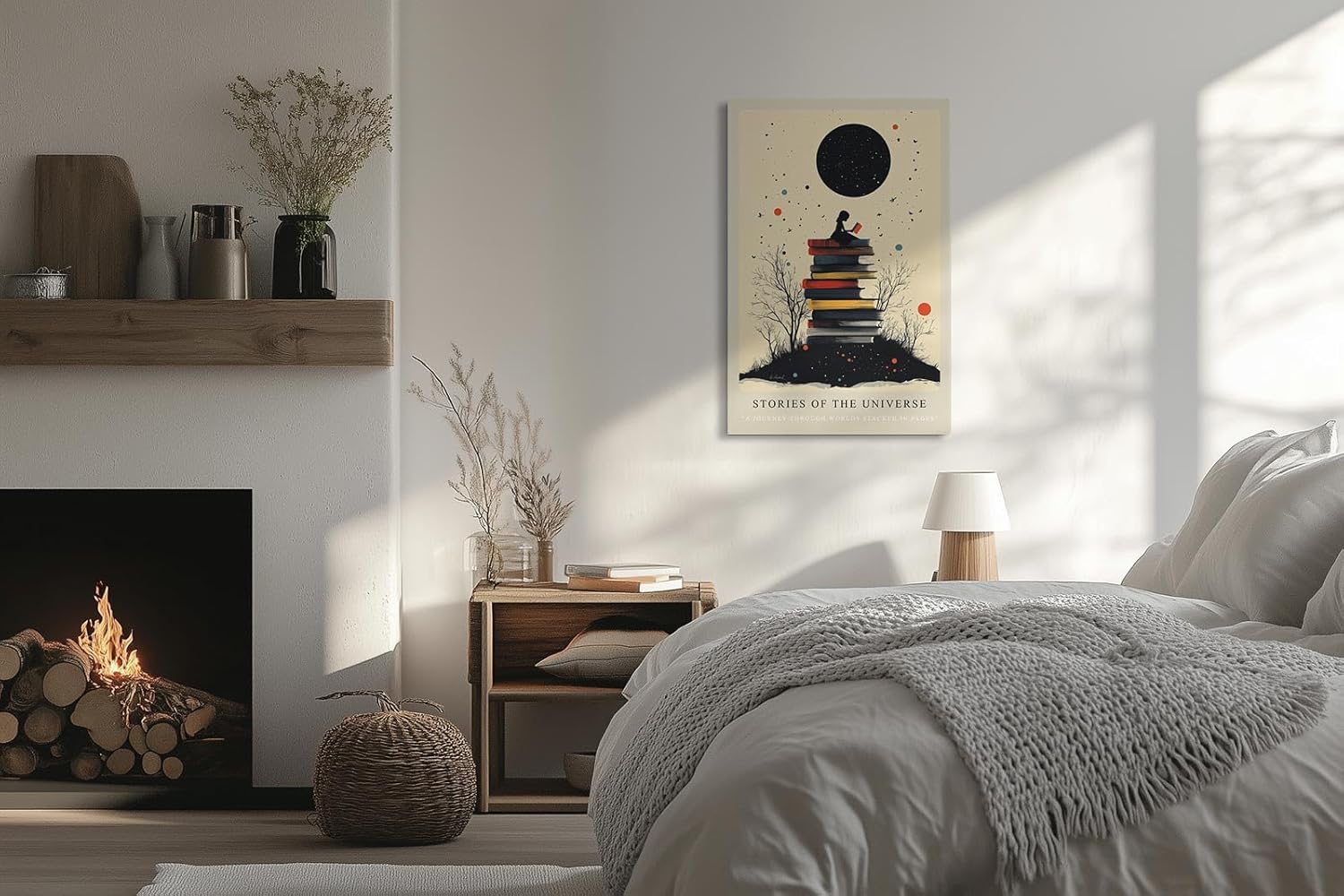 Paul Sinus Leinwandbild 60x90cm Stories of the Universe – Bücher, Universum, Fantasie, Magie, Wissen, Träume, Sterne, Kosmos, Lesen, Inspiration