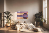 Sinus Art Wandbild 120x80cm Monolithische Felsformation spiegelt sich im ruhigen See unter farbigem Abendhimmel