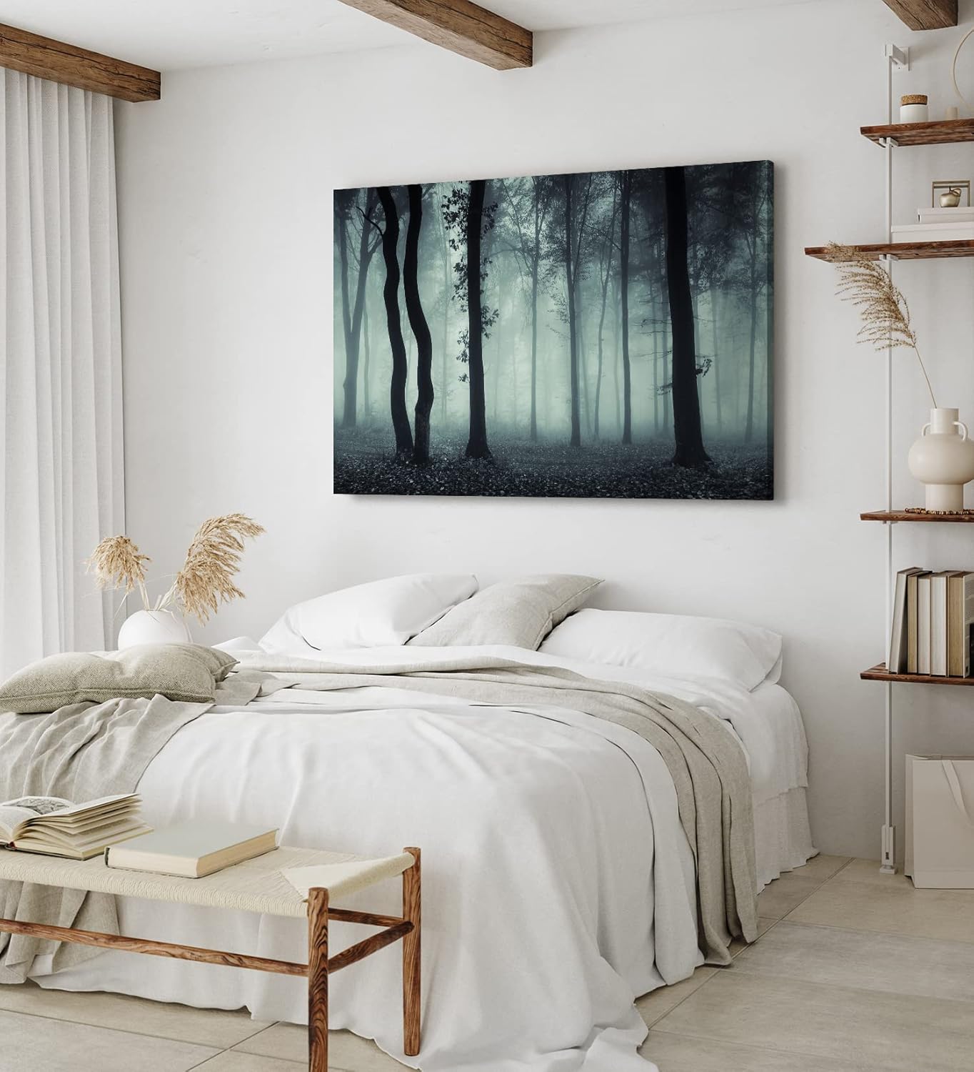 Paul Sinus Wandbild 120x80cm Wald Bäume Dunkel Schwarz Nebel Herbst Mystisch