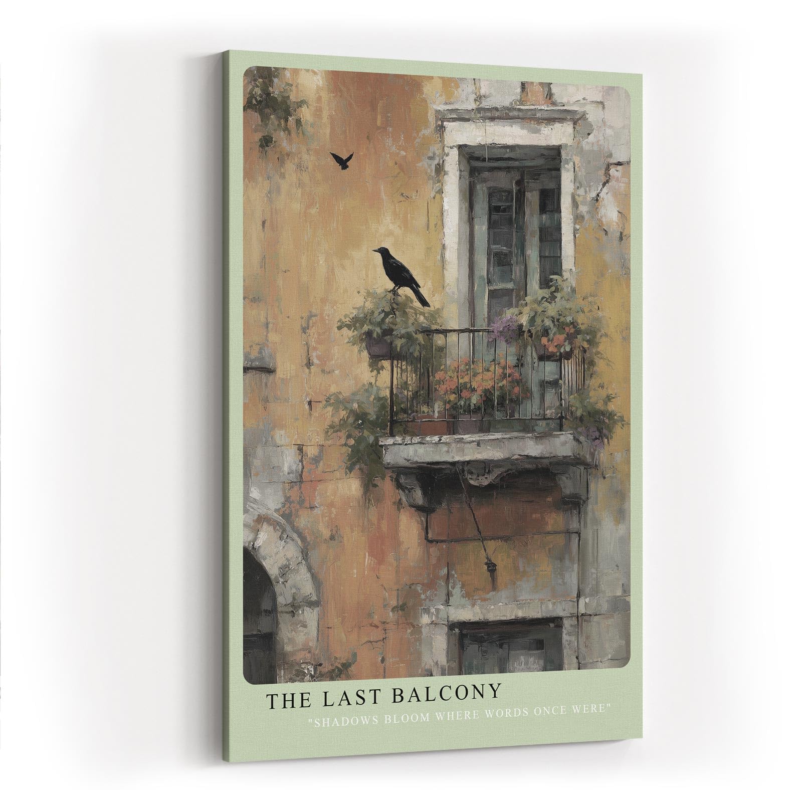 Paul Sinus Wandbild in 40x60cm The Last Balcony – Romantische, gealterte Hausfassade mit verwittertem Balkon und nostalgischem Charme in gedämpften Farben