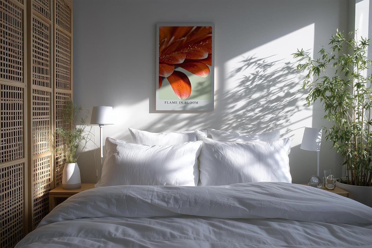 Paul Sinus Kunstdruck 40x60cm Flame in Bloom – rote Blütenblätter mit Tautropfen in leuchtender Nahaufnahme