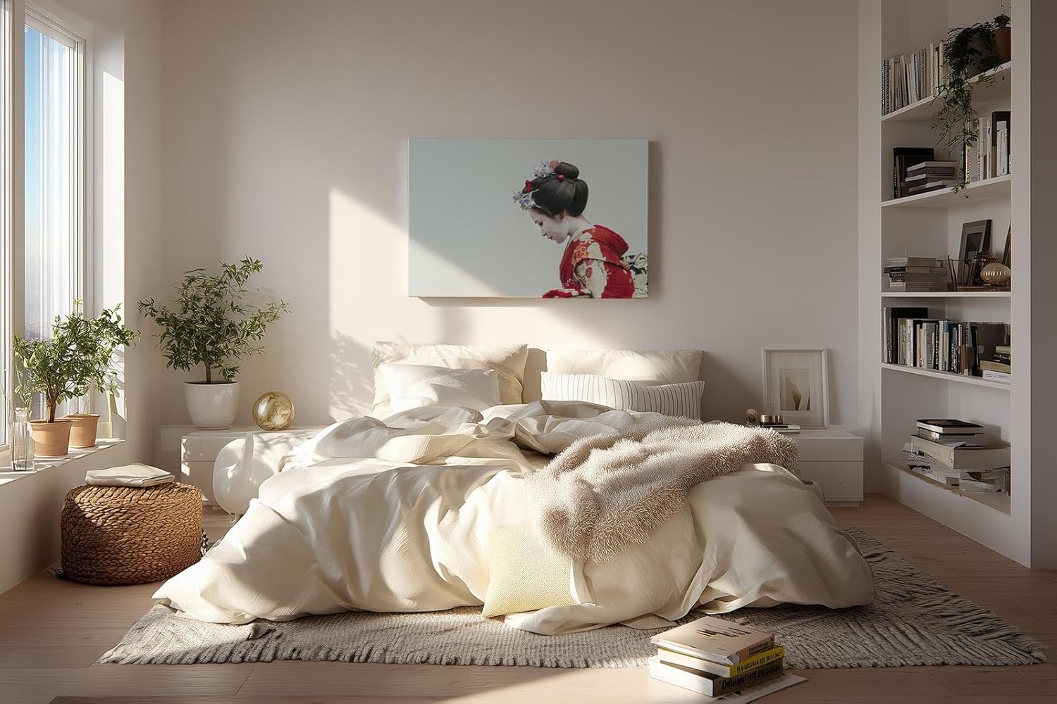 Sinus Art Wandbild 120x80cm Stilvolles Porträt einer Geisha – Ausdruck fernöstlicher Tradition und Anmut